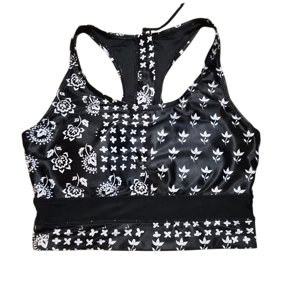Black & White Floral Racerback Sports Bra - Women